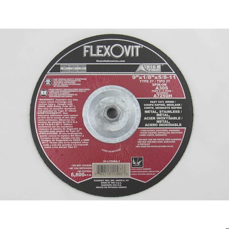 Flexovit 9 X 1/8 X 5/8-11 A30S Metal Grinding Wheel A7250H